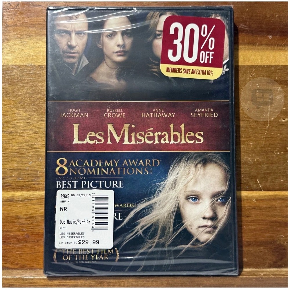 Les Miserables DVD 2012 Musical Drama Hugh Jackman Anne Hathaway New Sealed